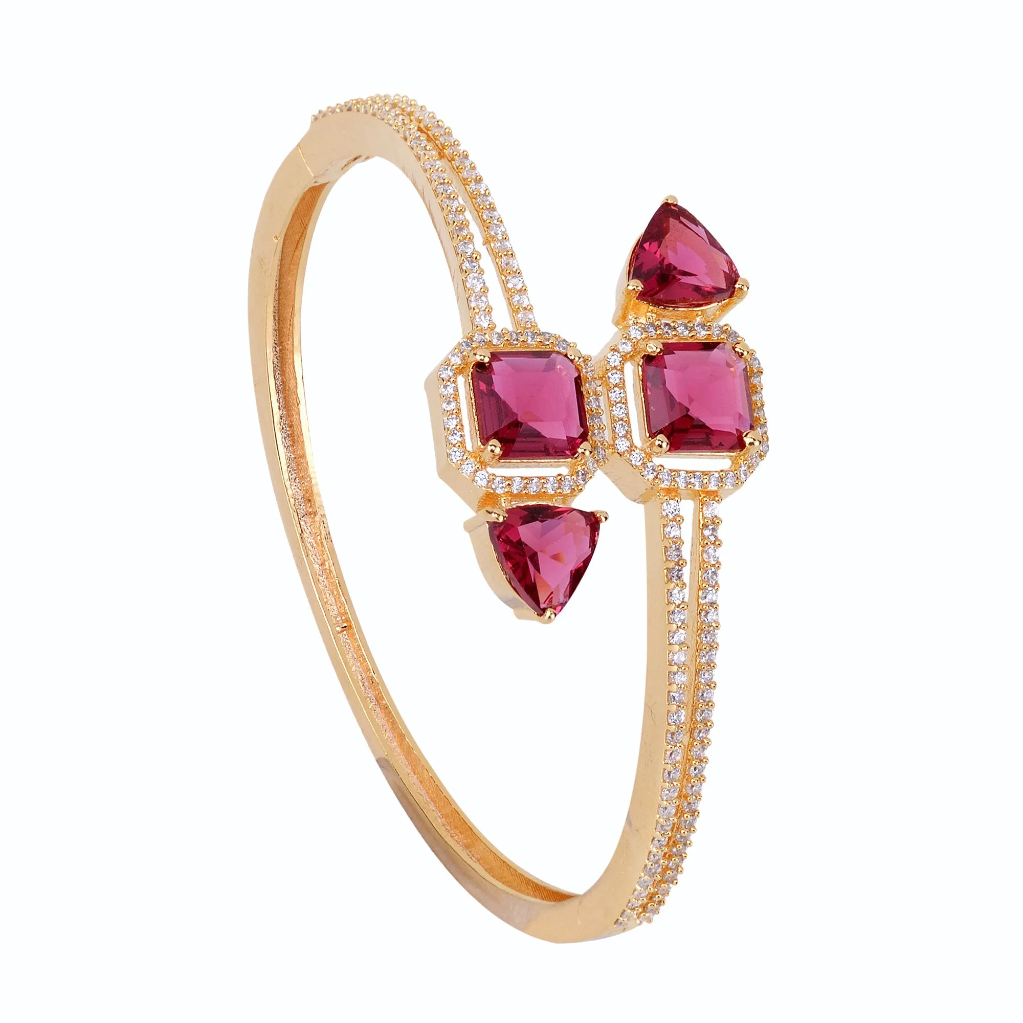 Gold Plated With Red American Diamond Studded Handcrafted Stylish Bracelet For Women And Girls - Saraf Rs Jewellery