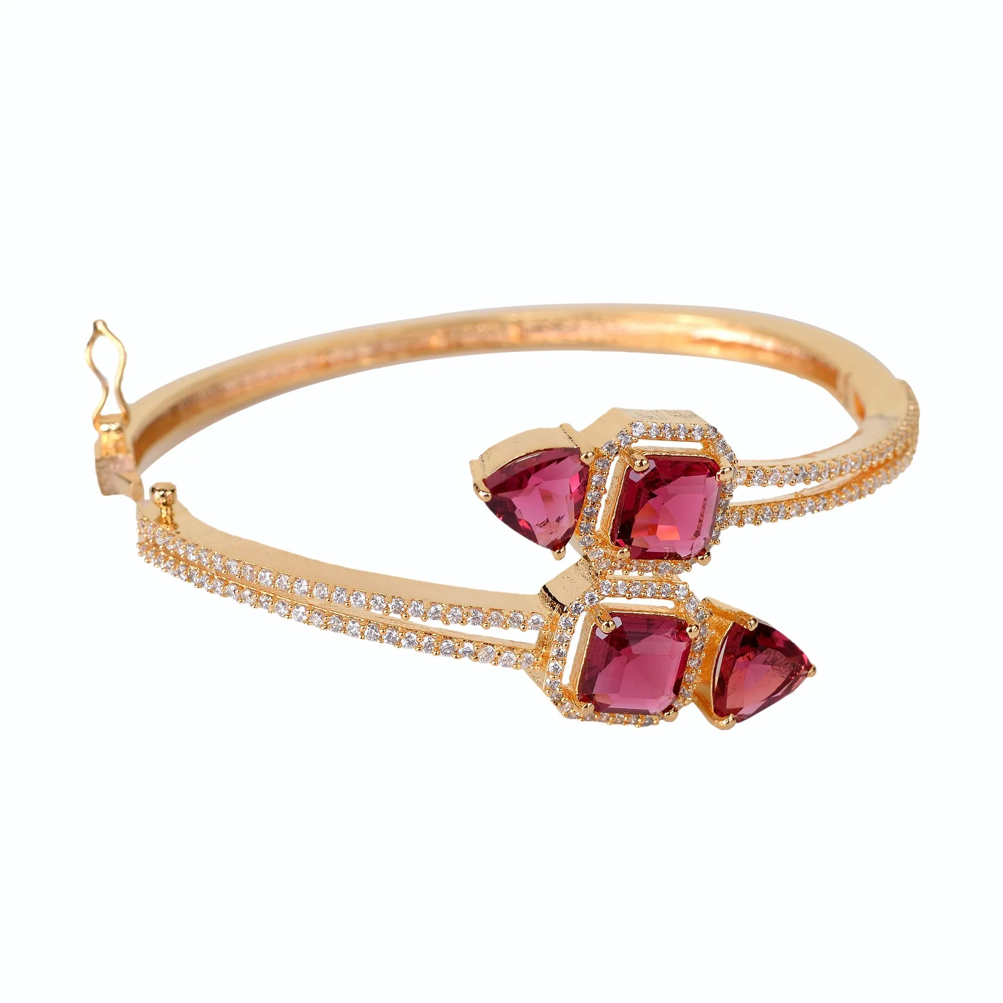 Gold Plated With Red American Diamond Studded Handcrafted Stylish Bracelet For Women And Girls - Saraf Rs Jewellery