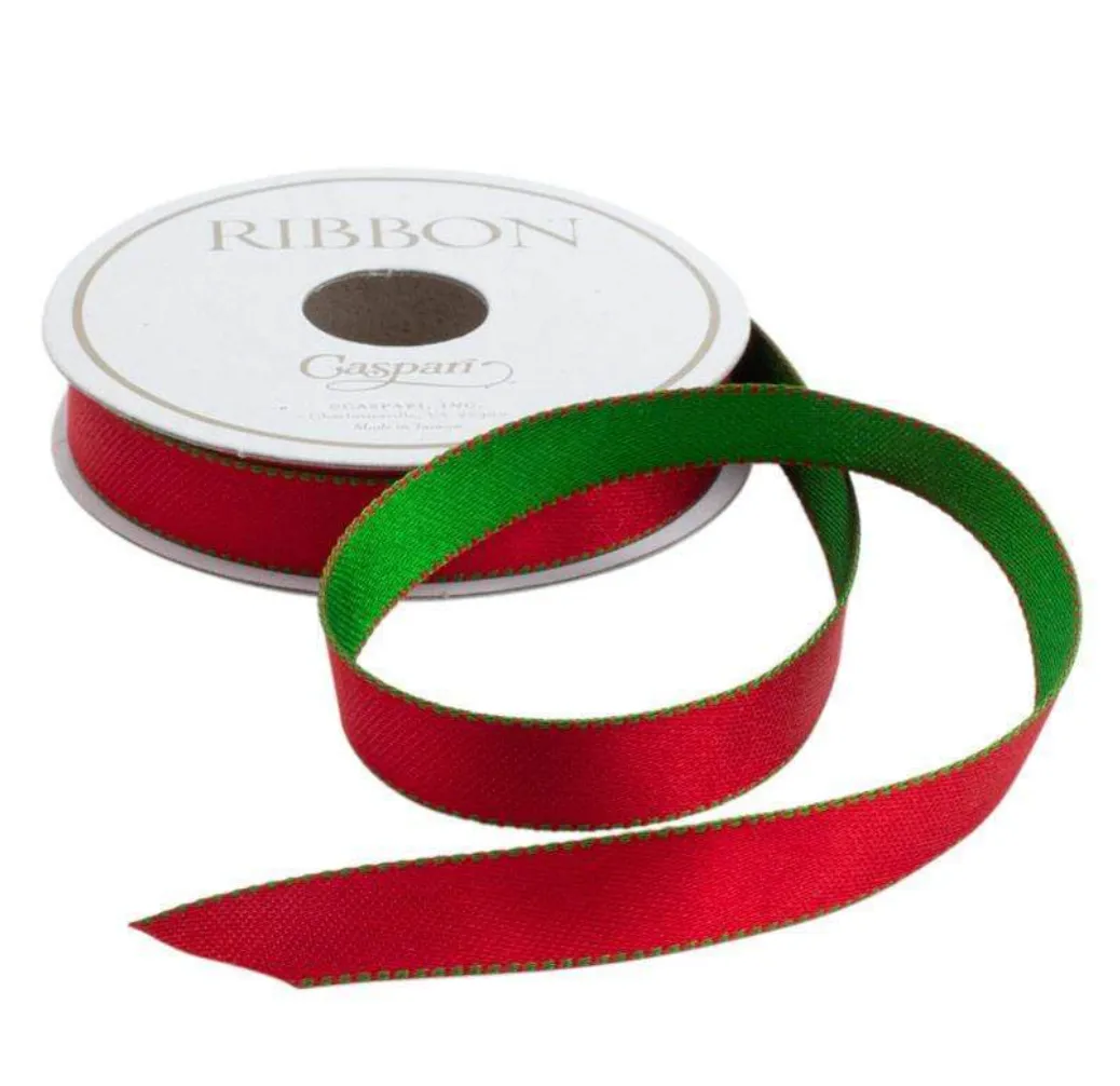 Green & Red Reversible Satin Unwired Ribbon – 0.5"w x 9 Yard Spool