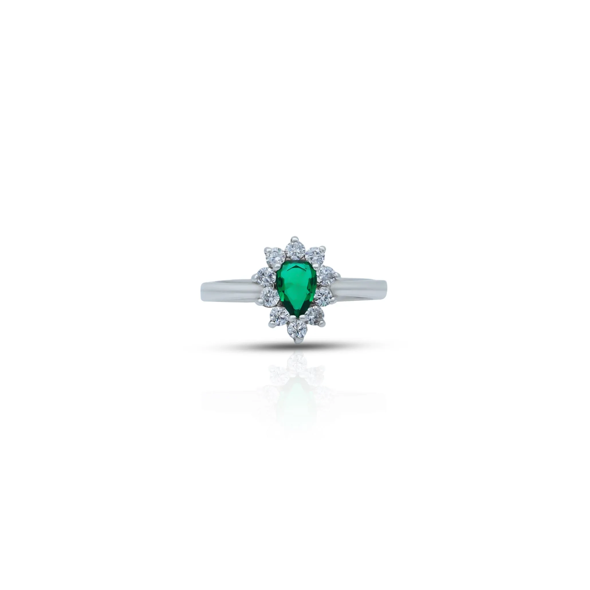 Green Stone Pear Cut Silver Ring