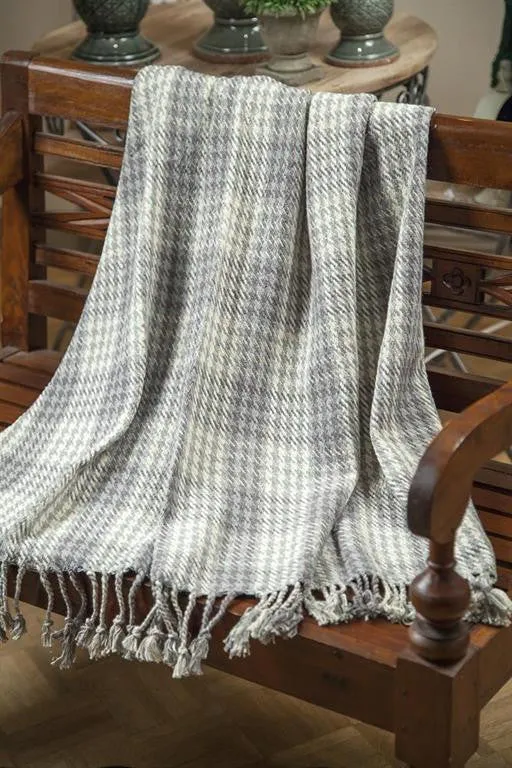 Grey Houndstooth Cotton Throw Blanket