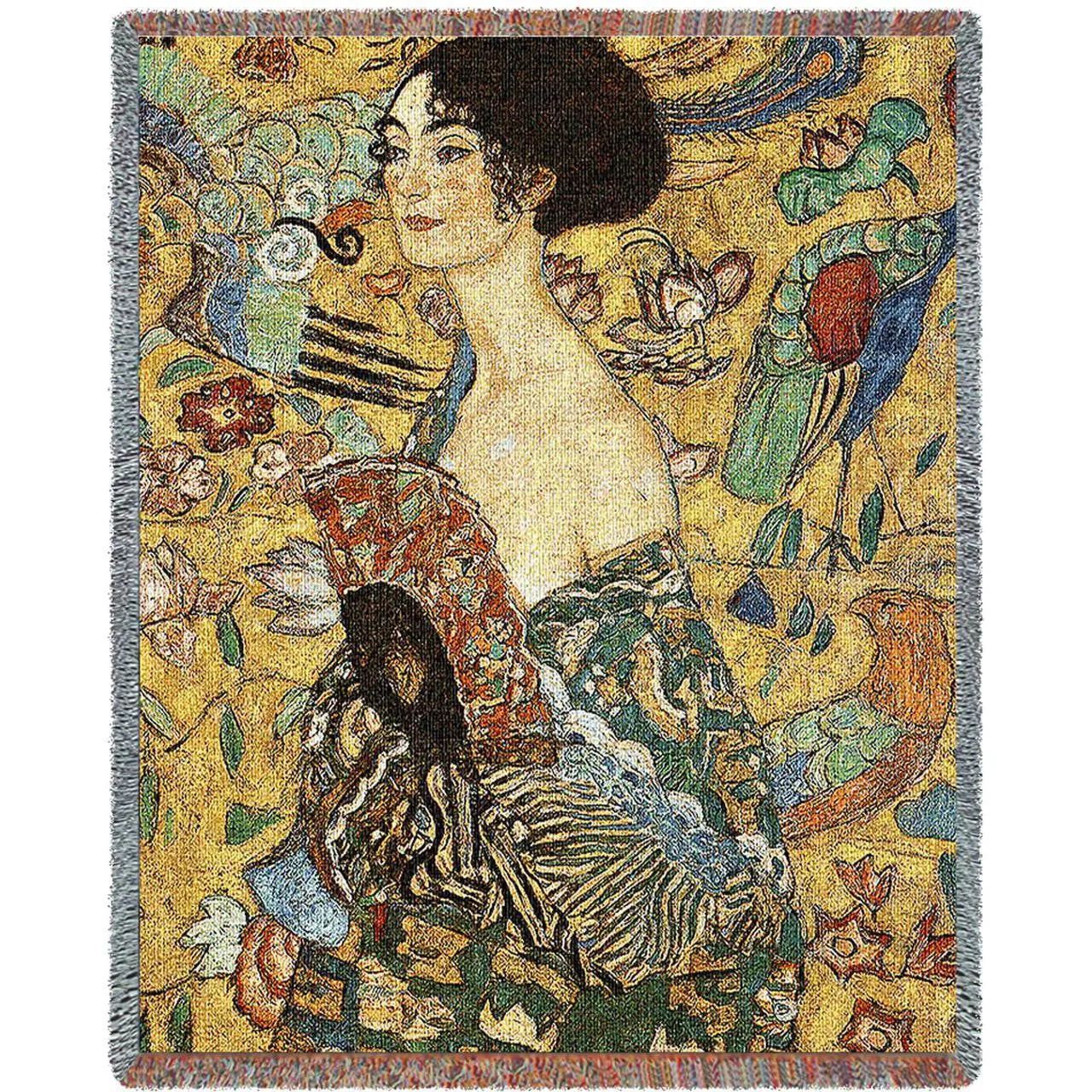 Gustav Klimt© Lady With Fan Woven Cotton Throw Blanket