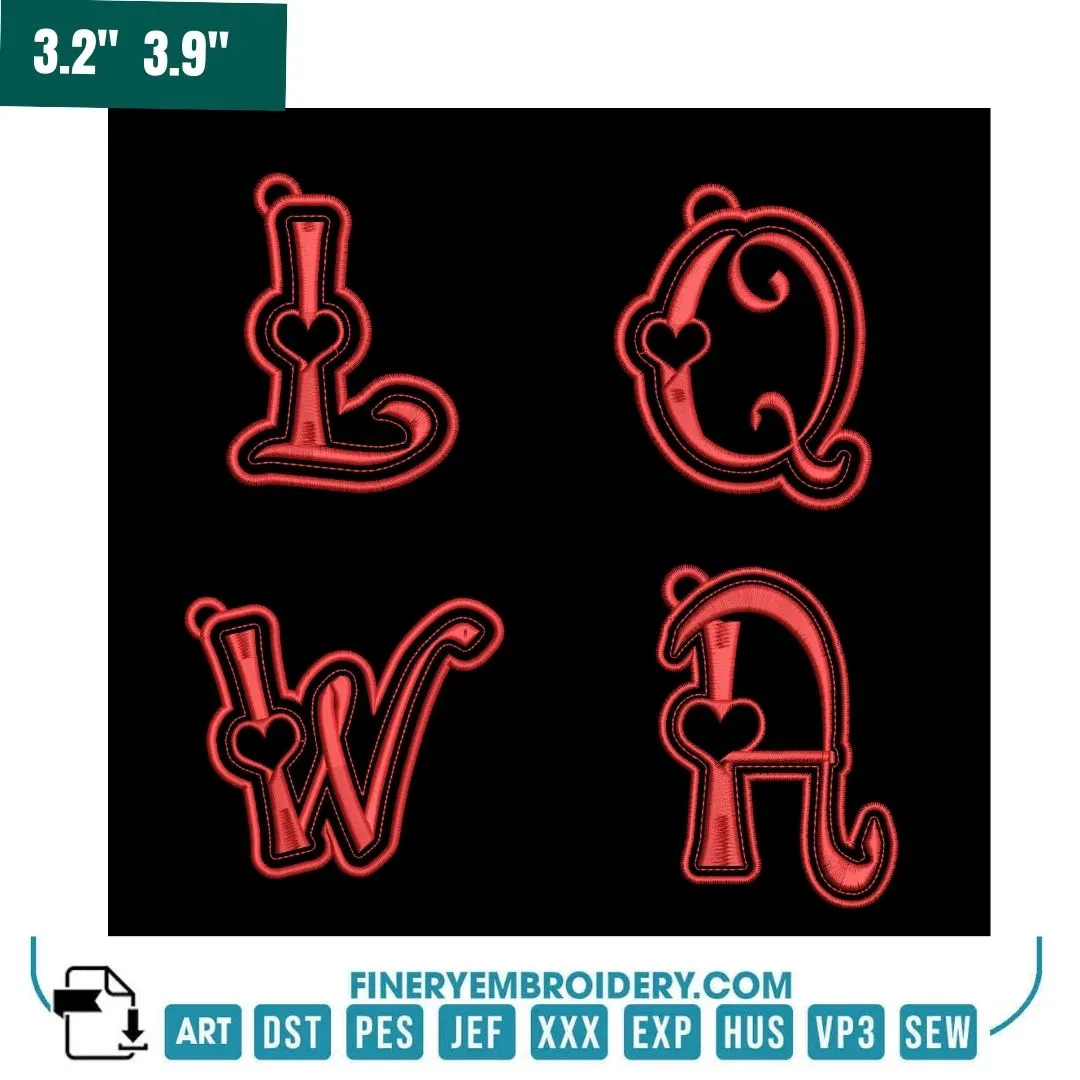 Heart Accent Alphabet Embroidery Pack – Romantic Monogram Letters with Heart Details