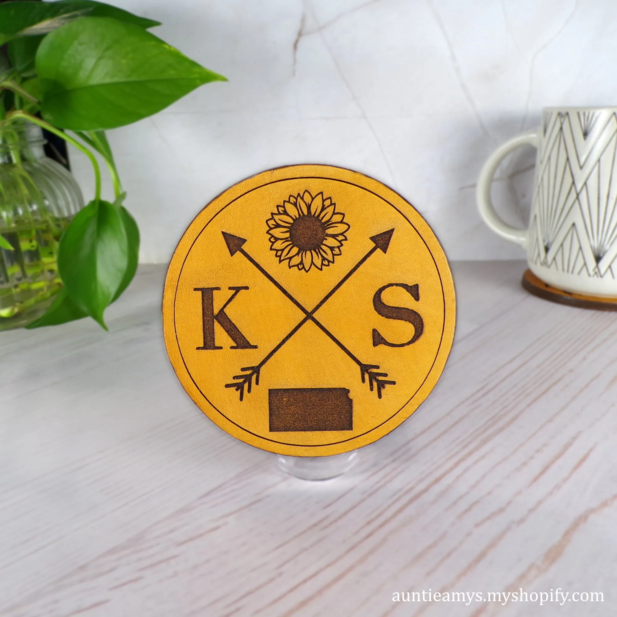 Kansas Sunflower - Leather Coaster