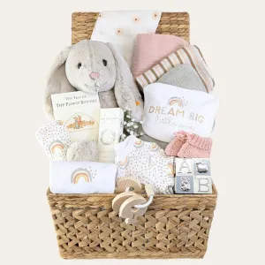 Large Baby Girl Gifts Basket Organic Love & Bunny Cuddles