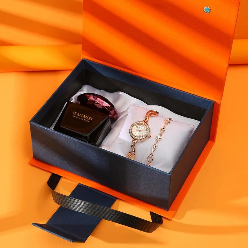 Luxury Hand Gift Set with Watch, Lipstick, and Perfume in a Stylish Gift Box