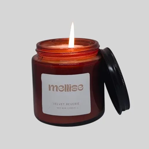 Mellise 200 gm Soy Wax Scented Candle in Glass Jar Sandalwood and Amber Fragrance Burn Time 34 Hrs, Luxury Gift, Aromatherapy Fragrance Candles for Home Decor