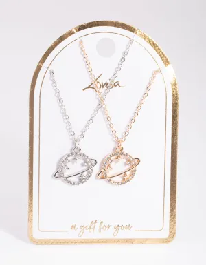 Mixed Metal Diamante Saturn Necklace Pack