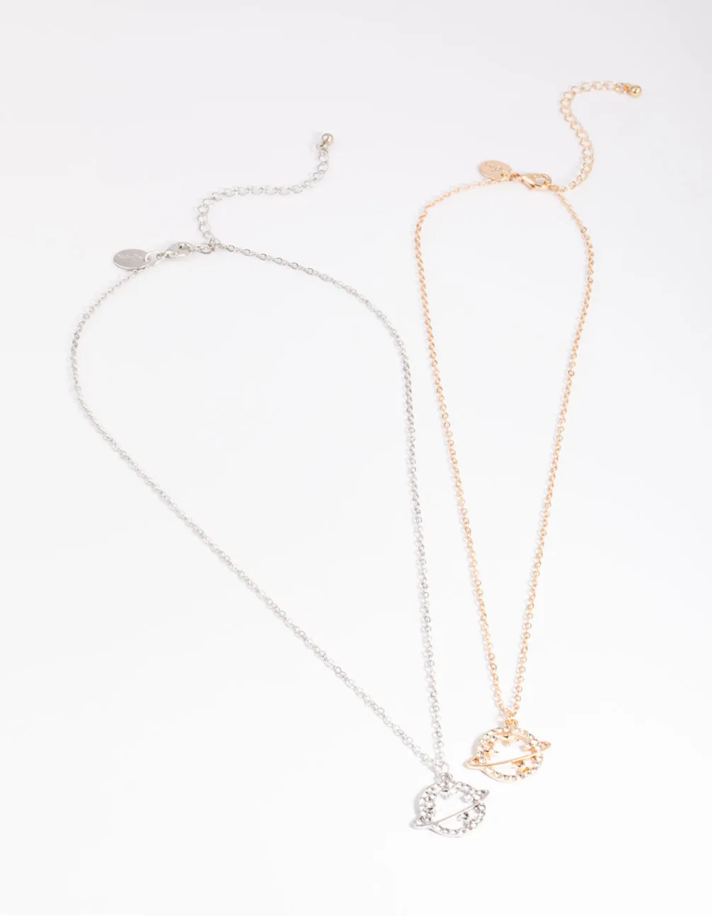 Mixed Metal Diamante Saturn Necklace Pack