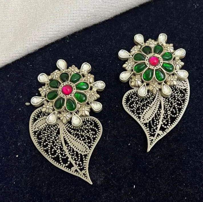 Natural multi color stone earring, 925 sterling silver earring, traditional handmade earring for women