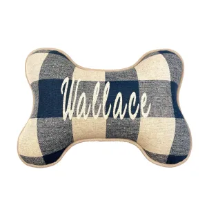 Navy Linen Check Bone Pillow