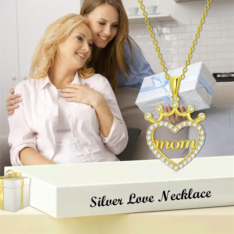 Necklace For Mom 925 Sterling Silver  Gold Plated Mother Pendant Necklace Love Heart Necklace For Women Mothers Day Gifts For Mom