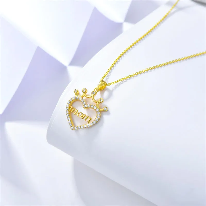 Necklace For Mom 925 Sterling Silver  Gold Plated Mother Pendant Necklace Love Heart Necklace For Women Mothers Day Gifts For Mom