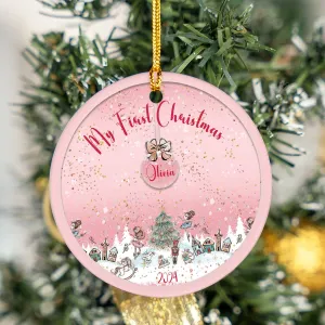 Personalised Pink Christmas Baubles Ceramic Ornament