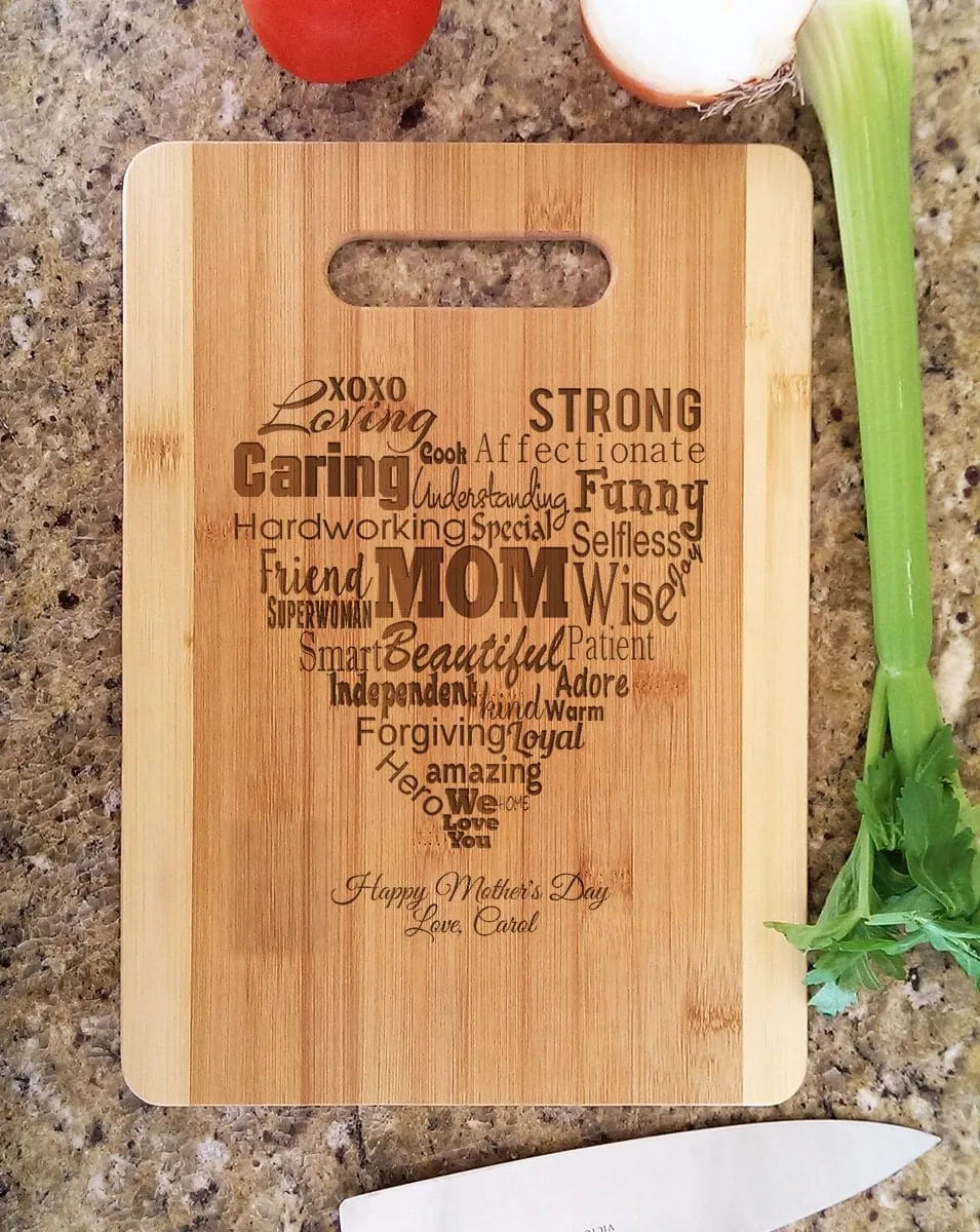 Personalized We Love You Mom Mothers Day Recipe Engraved Cutting Board Mothers Day Gifts from Kids Gift for Mommy Birthday Gifts Home is Mom