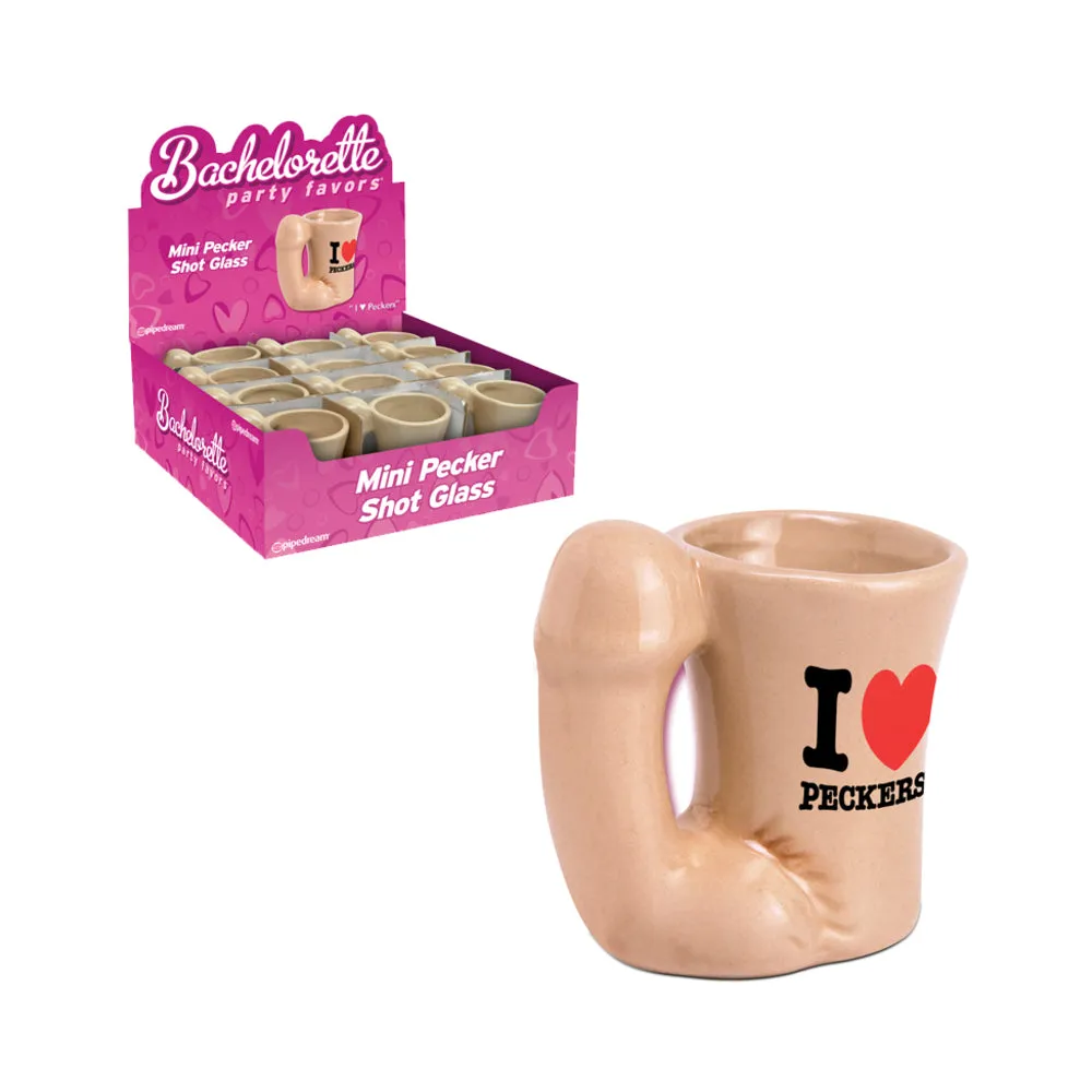 Pipedream Bachelorette Party Favors Mini Pecker Shot Glass "I Heart Peckers" 12-Piece Display