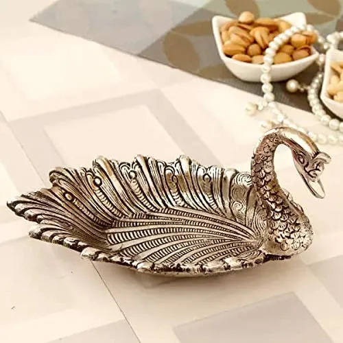 Prince Home Decor & Gifts Oxidized Aluminium Duck Shape Metal Solid Tray (Silver)