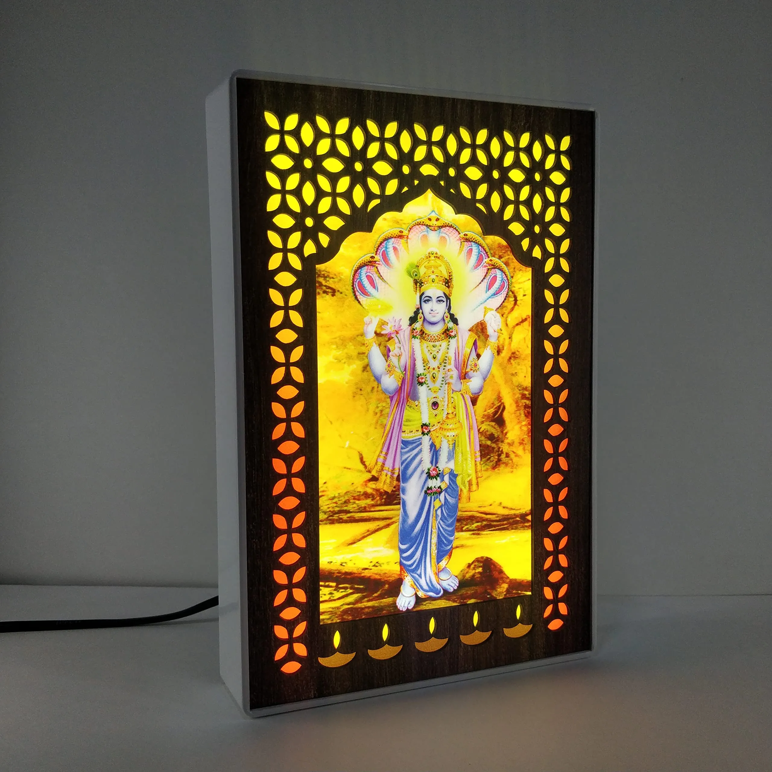 Regalo Casila REGALOCASILA Lord Vishnu Religious Photo Frames with Light for Pooja Room Home Office & Temple Decoration Good Luck Anniversary & Birthday Gifts Item Showpiece