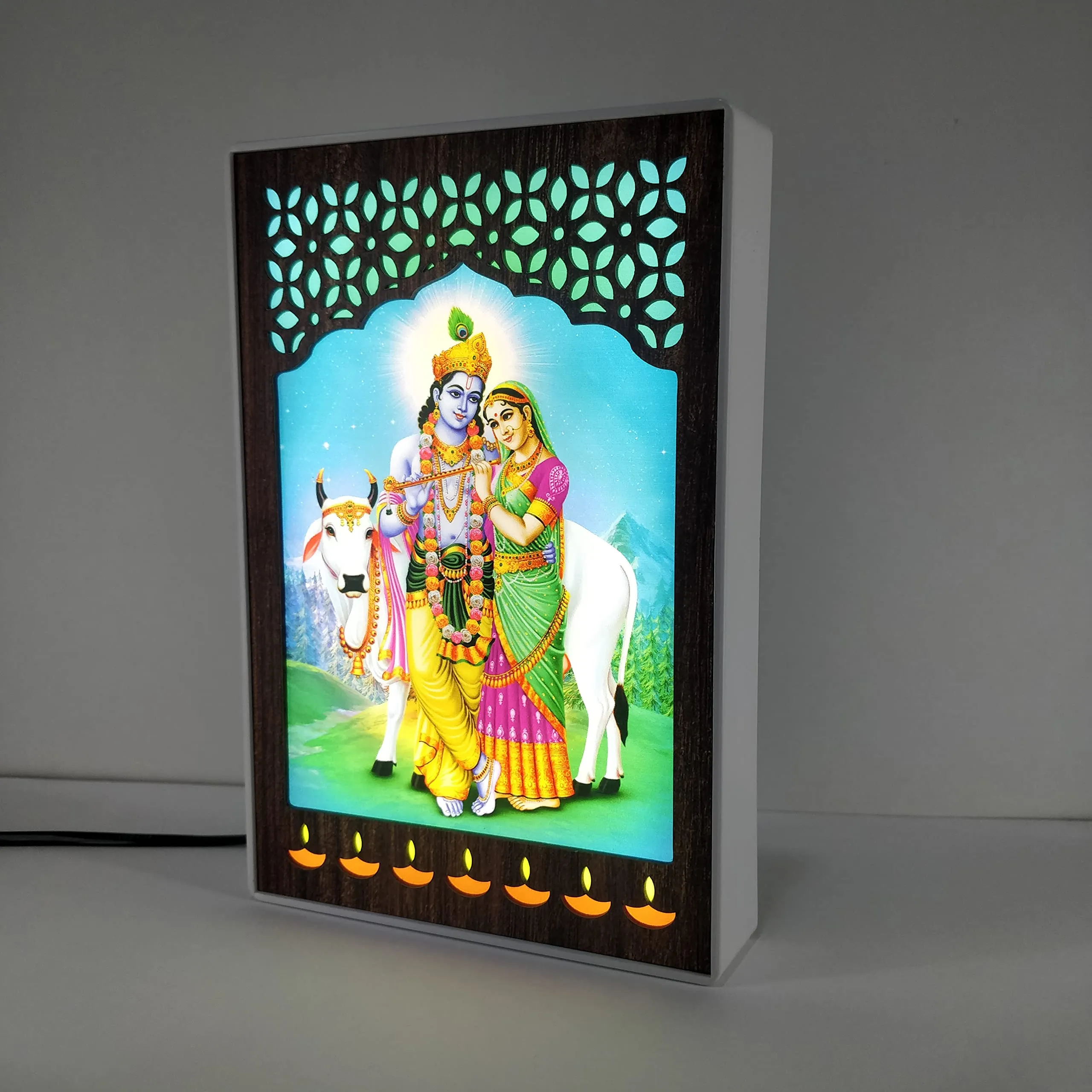 REGALOCASILA Radha Krishna Photo Frames with Lights for Pooja Room Home Temple Decorative Item Religious Frame Good Luck Anniversary Birthday Gifts Office Decoration Showpiece Lamp