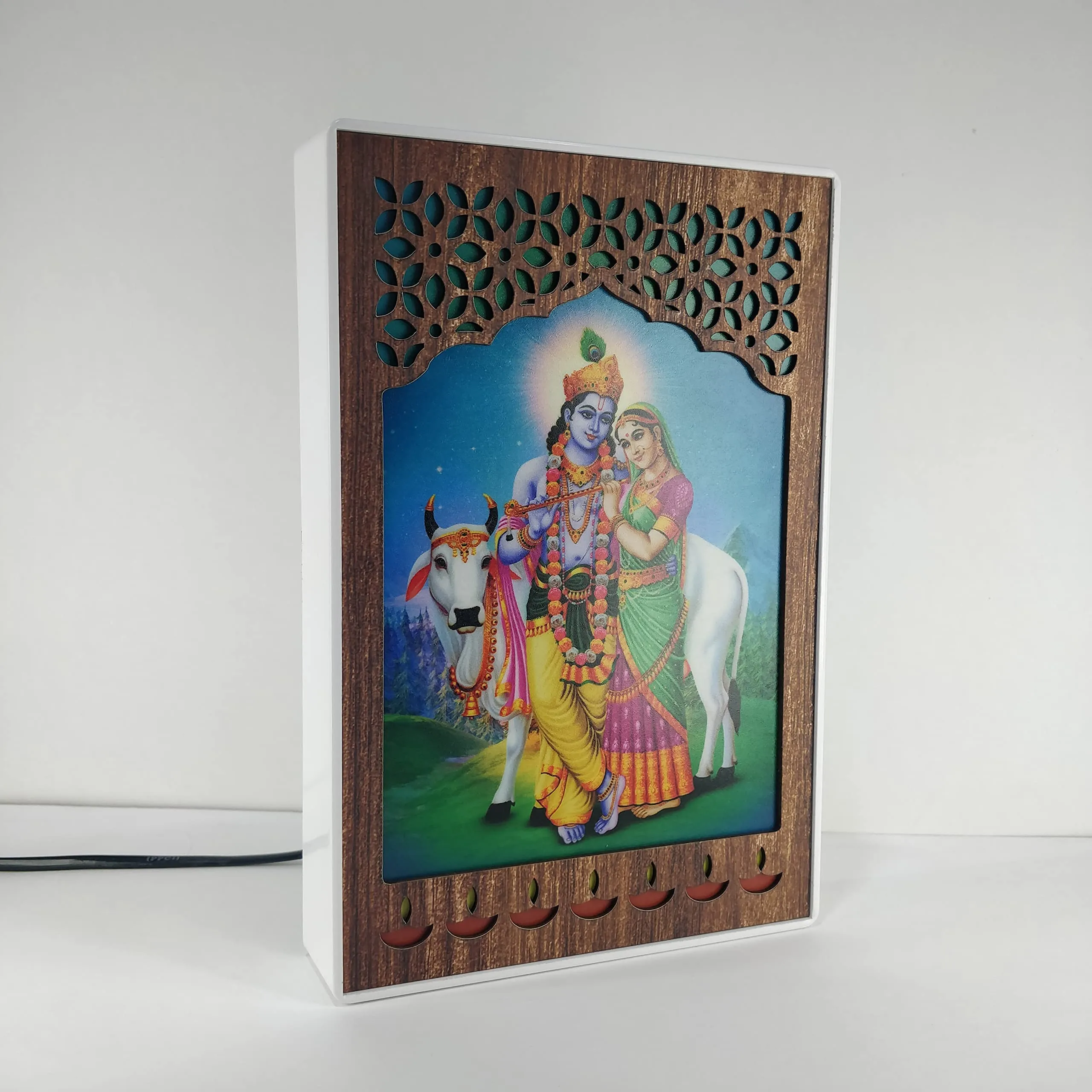 REGALOCASILA Radha Krishna Photo Frames with Lights for Pooja Room Home Temple Decorative Item Religious Frame Good Luck Anniversary Birthday Gifts Office Decoration Showpiece Lamp