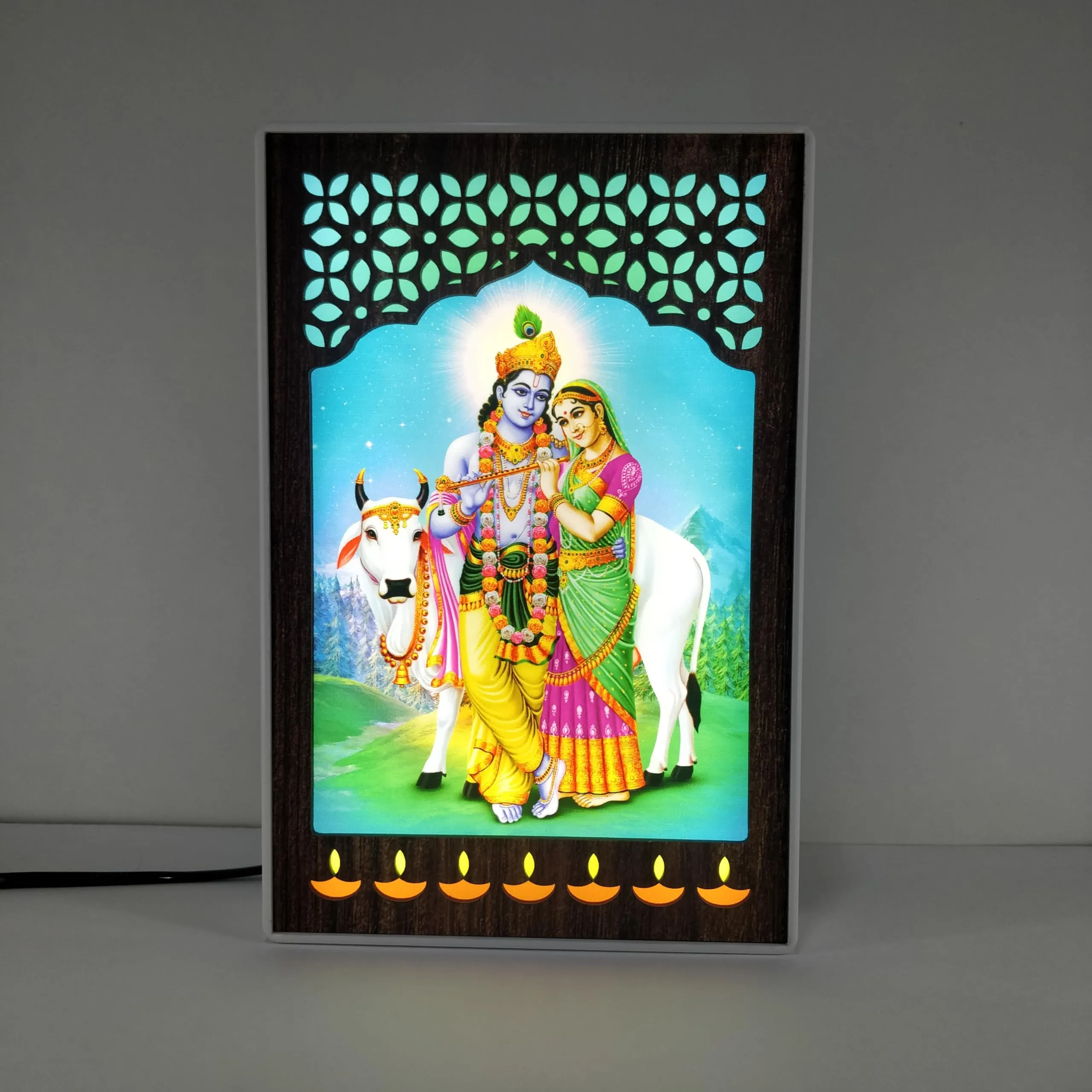 REGALOCASILA Radha Krishna Photo Frames with Lights for Pooja Room Home Temple Decorative Item Religious Frame Good Luck Anniversary Birthday Gifts Office Decoration Showpiece Lamp