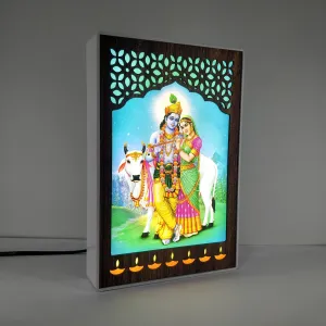 REGALOCASILA Radha Krishna Photo Frames with Lights for Pooja Room Home Temple Decorative Item Religious Frame Good Luck Anniversary Birthday Gifts Office Decoration Showpiece Lamp