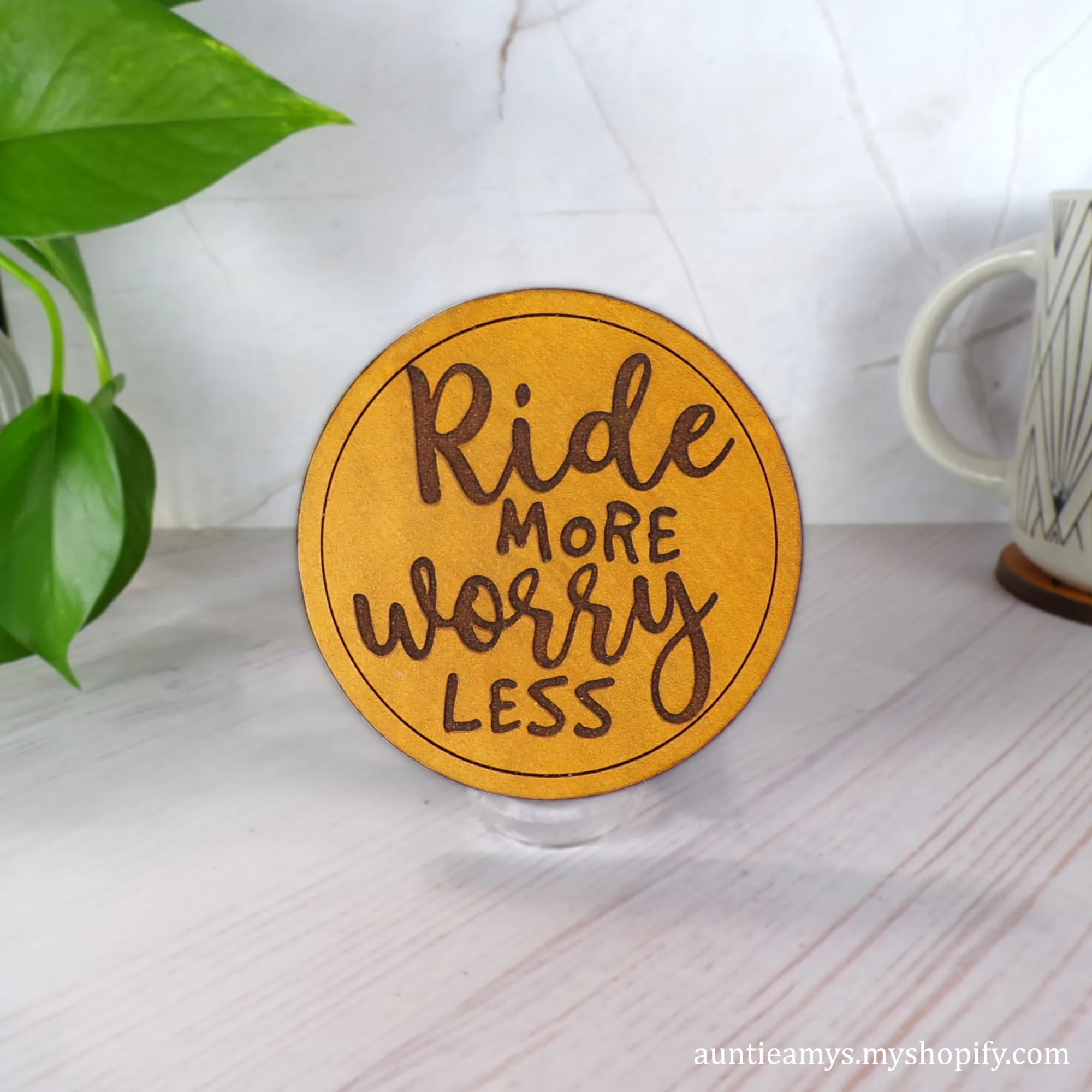 Ride More Worry Less - Leather Coaster