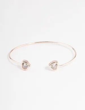 Rose Gold Cubic Zirconia Heart Open Cuff Bangle