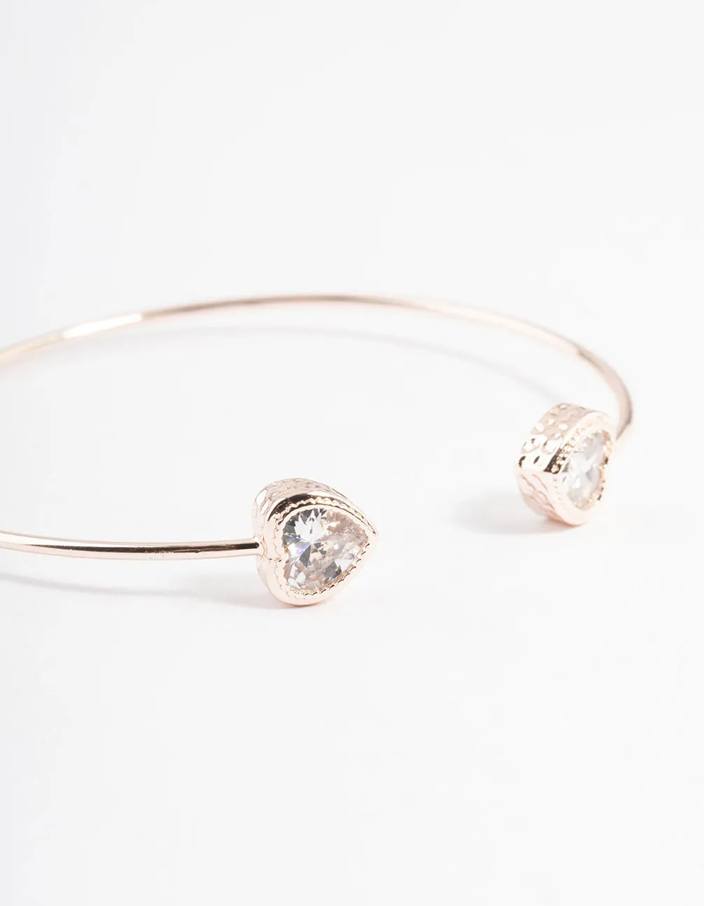 Rose Gold Cubic Zirconia Heart Open Cuff Bangle