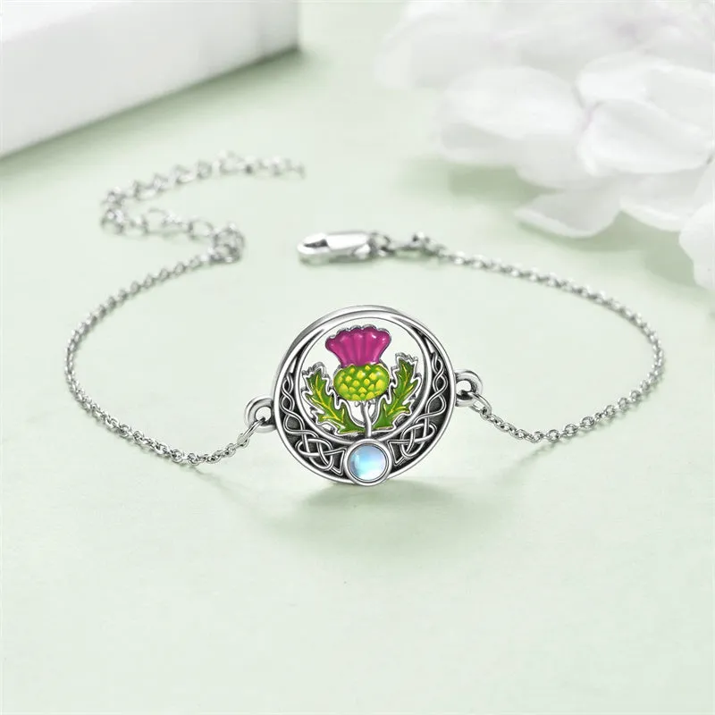 Scottish Thistle Bracelet Sterling Silver Scottish Symbol of Love Abalone Shell Bar Bracelet Jewelry