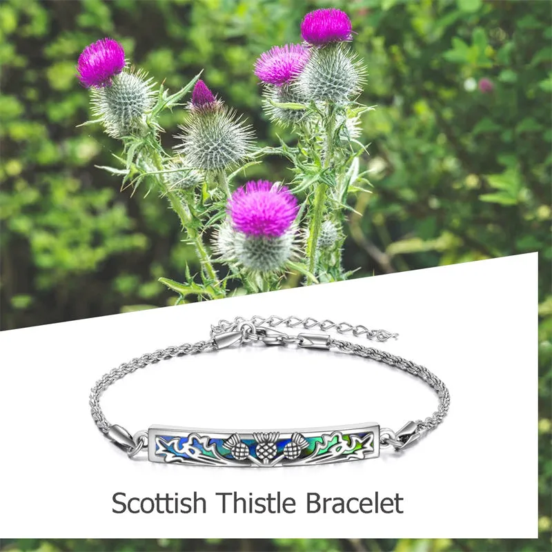 Scottish Thistle Bracelet Sterling Silver Scottish Symbol of Love Abalone Shell Bar Bracelet Jewelry