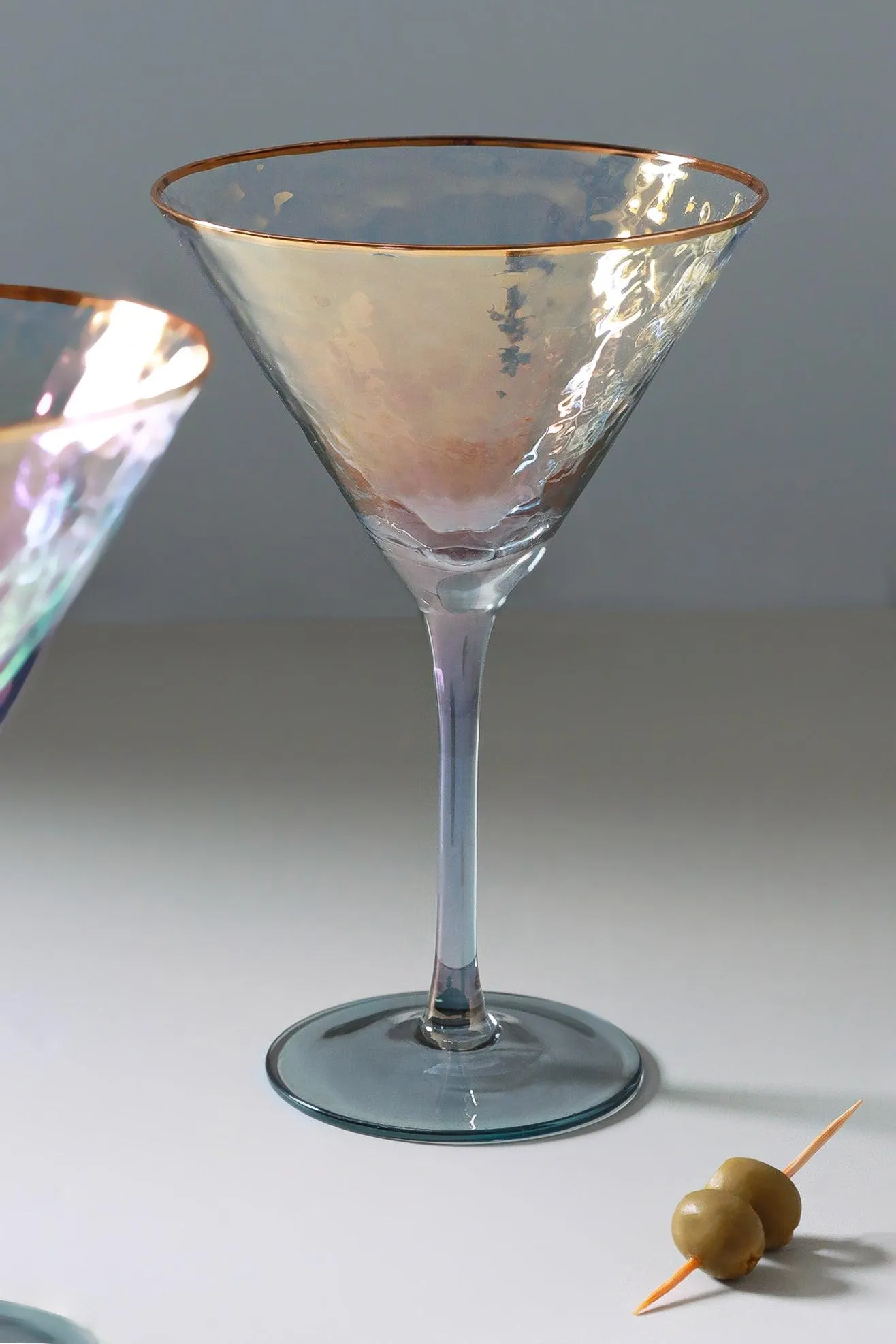 Set of 4 Iridescent Grey Hammered Martini Glasses