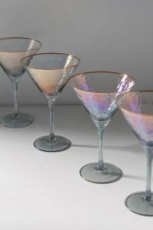 Set of 4 Iridescent Grey Hammered Martini Glasses