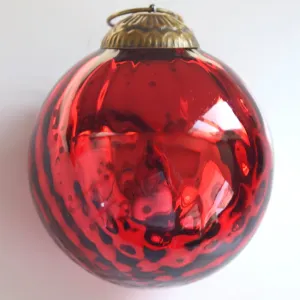 Set of 4 Red Mercury Glass Ornaments (3.15 Inch Antique Embossed Ball) - Perfect for Christmas Tree, Hanging Holiday Decoration, Gifts & Home Decor