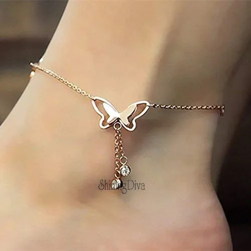 Shining Diva Fashion Italian Designer Rose Gold Plated Butterfly Anklet and Neckalce For Women and Girls (Anklet) (9801a)