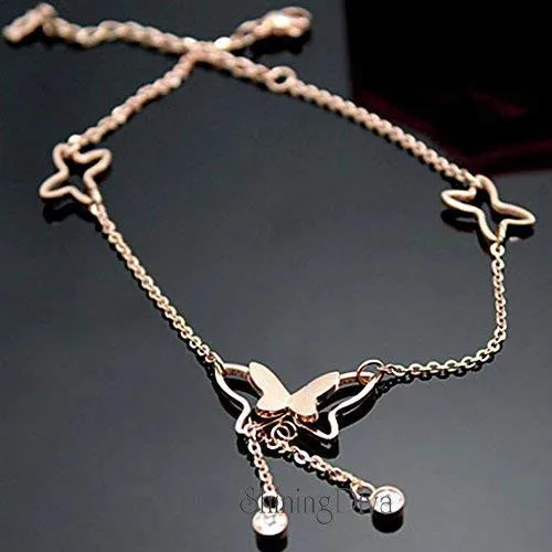 Shining Diva Fashion Italian Designer Rose Gold Plated Butterfly Anklet and Neckalce For Women and Girls (Anklet) (9801a)