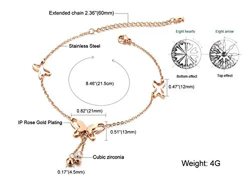 Shining Diva Fashion Italian Designer Rose Gold Plated Butterfly Anklet and Neckalce For Women and Girls (Anklet) (9801a)