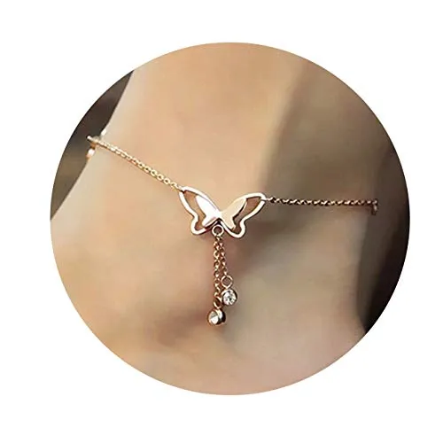 Shining Diva Fashion Italian Designer Rose Gold Plated Butterfly Anklet and Neckalce For Women and Girls (Anklet) (9801a)