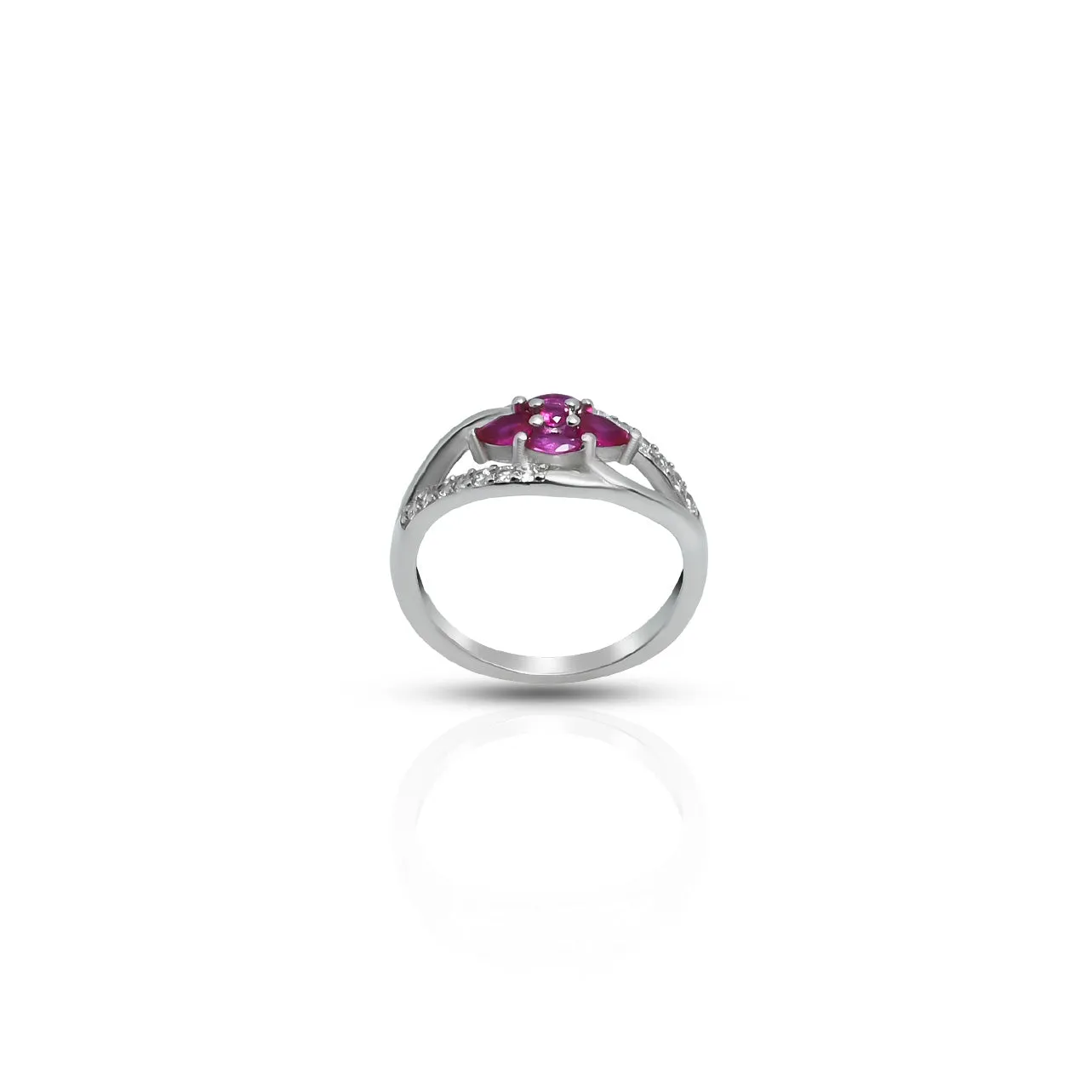 Silver Center Pink Flower Design Ring for Girls