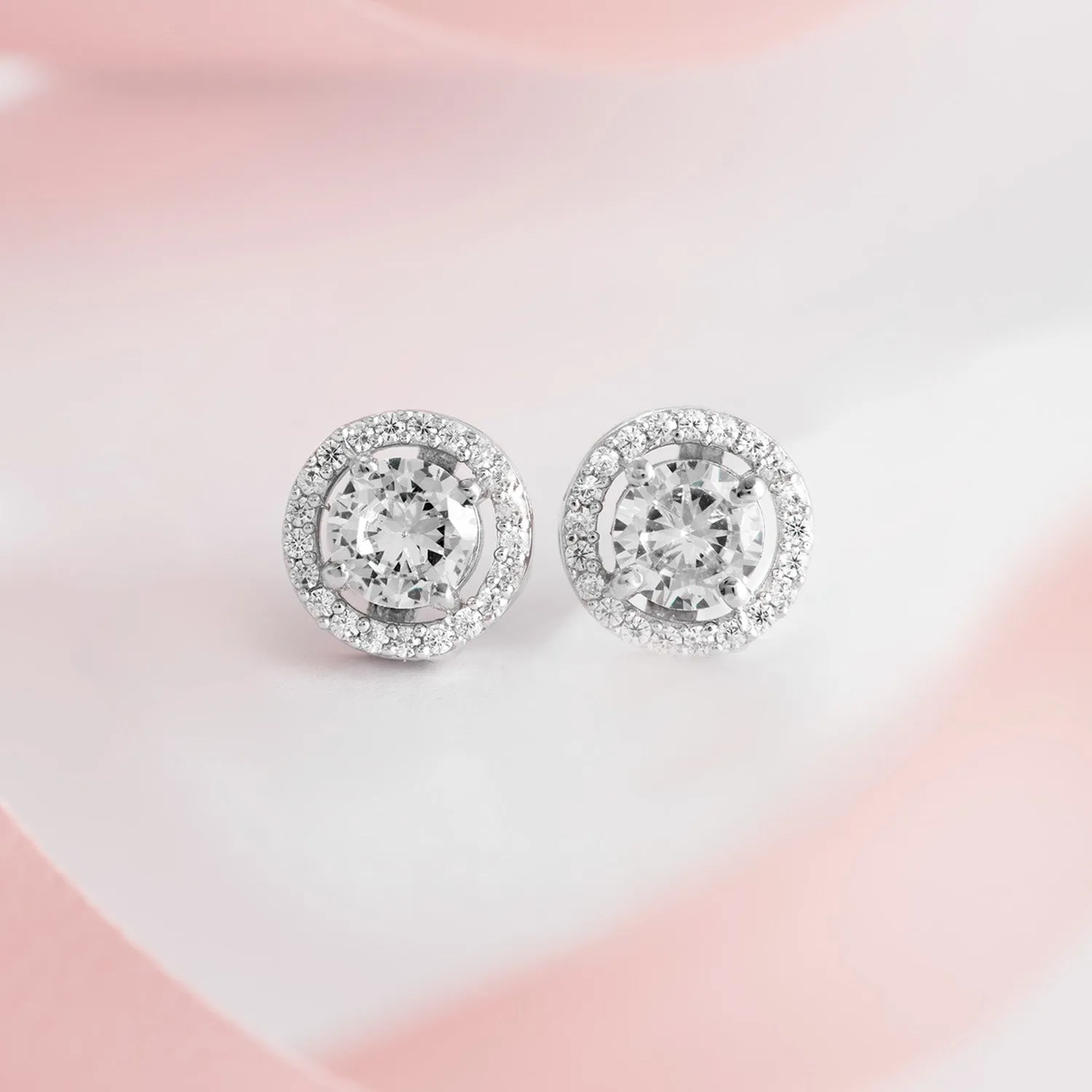 Solitaire Halo Silver 925 Silver Stud Earrings