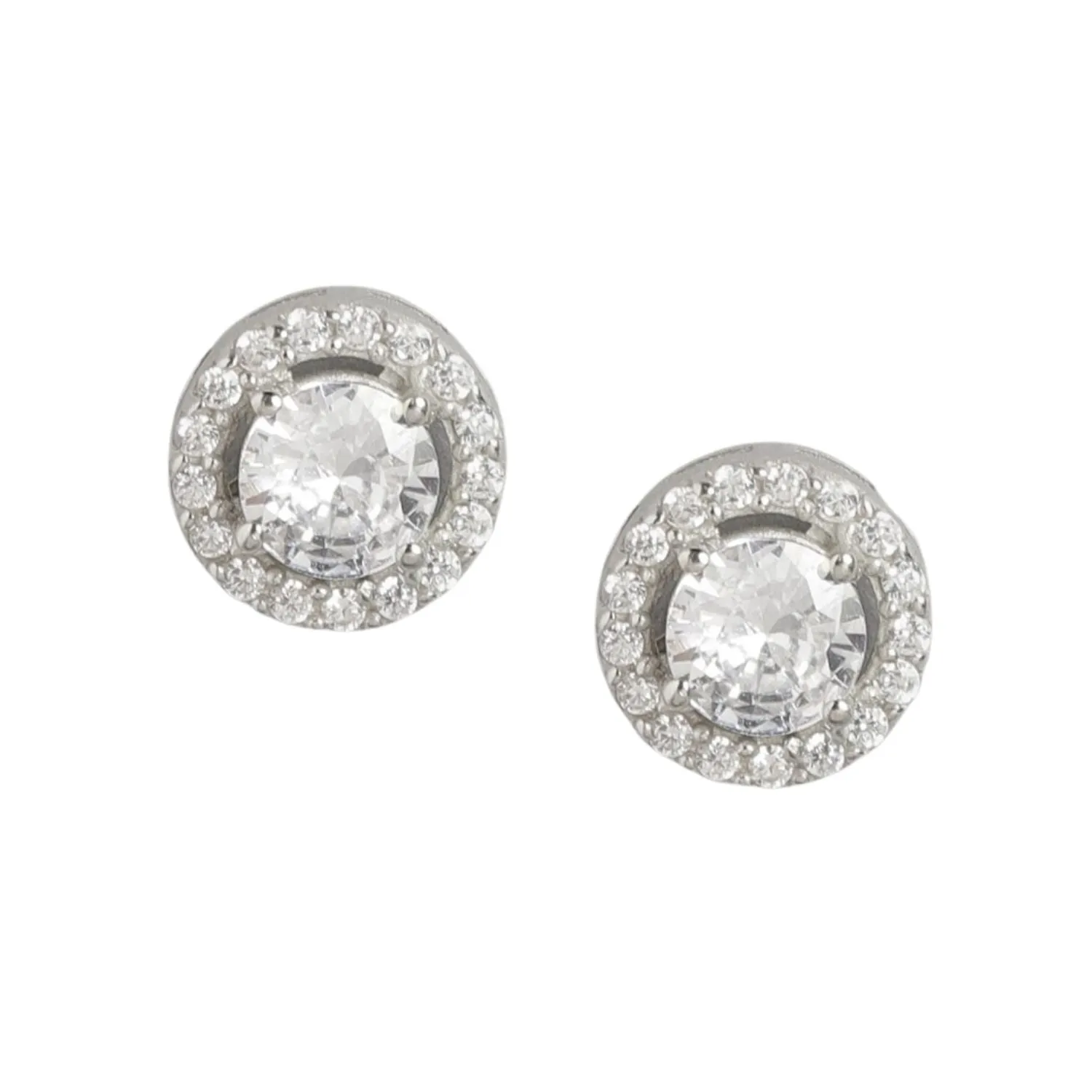 Solitaire Halo Silver 925 Silver Stud Earrings