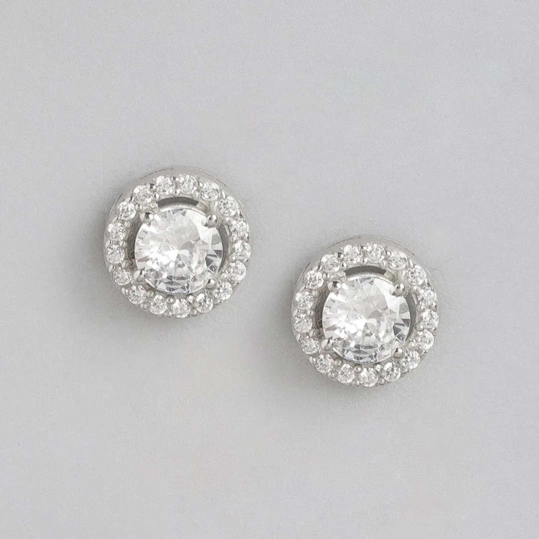 Solitaire Halo Silver 925 Silver Stud Earrings