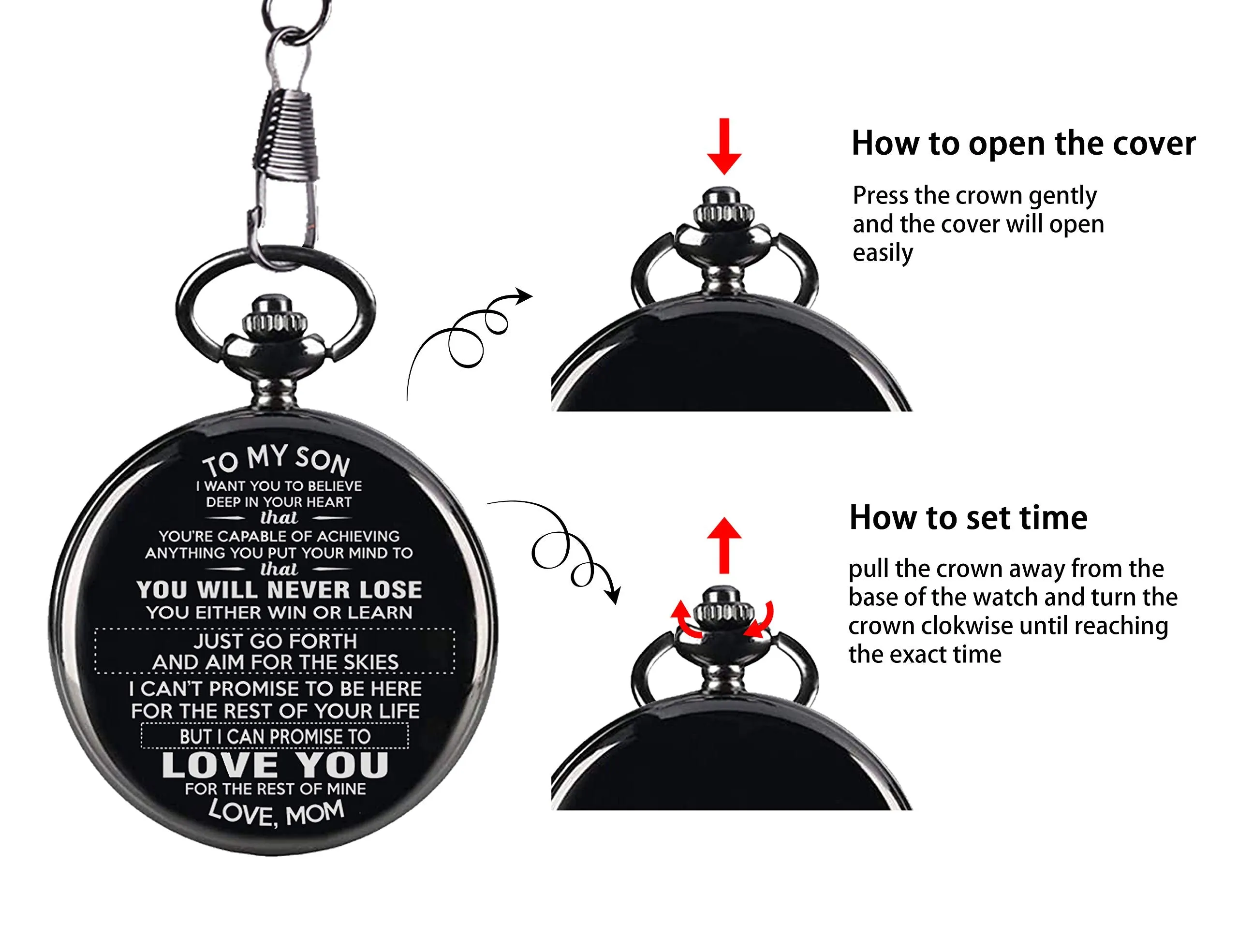 Son Gifts from Mom,To My Son Never Forget That I Love You,To My Son Pocket Watch from Mom