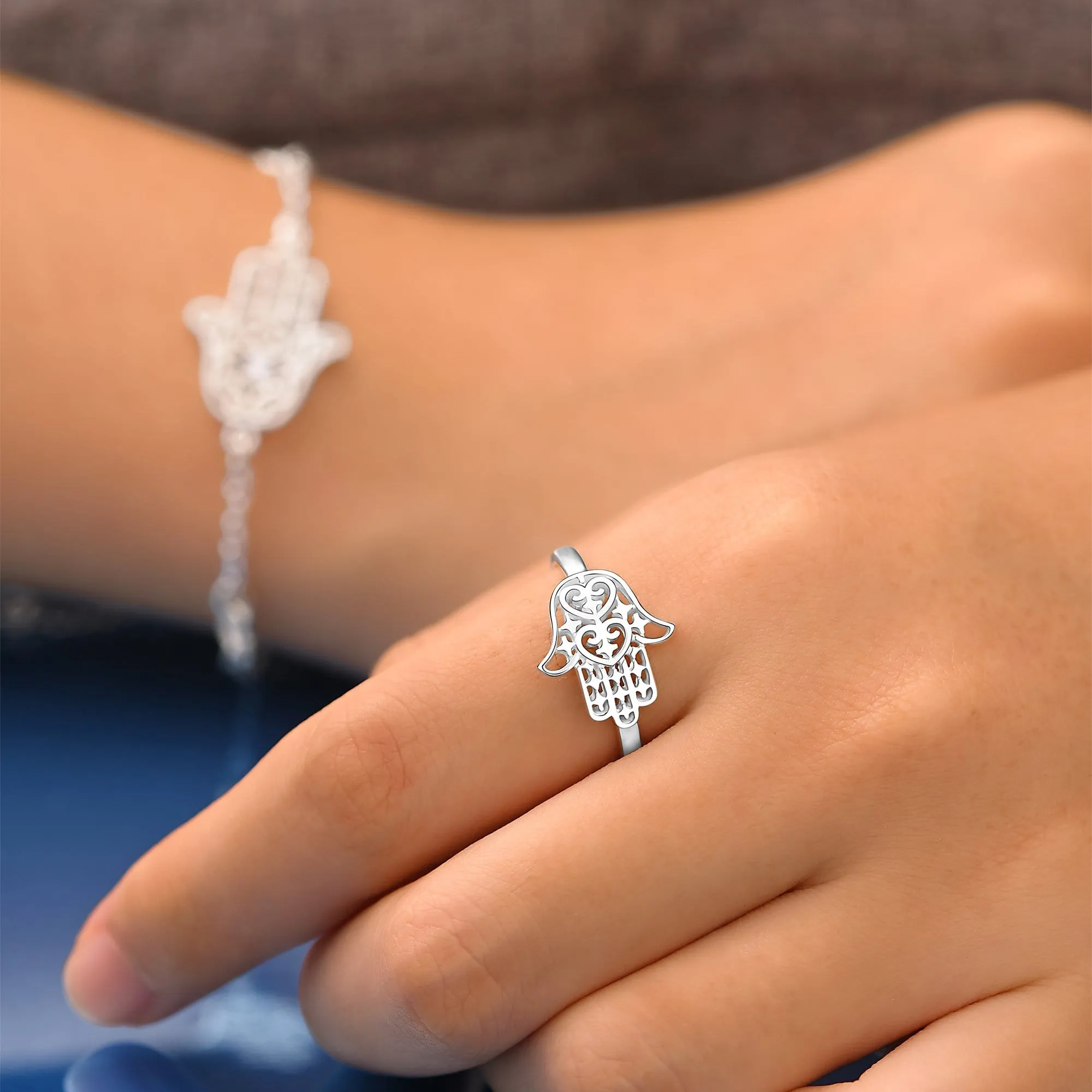 Sterling Silver Hamsa Hand Ring