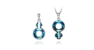 Sterling silver male & female aquamarine sign necklaces