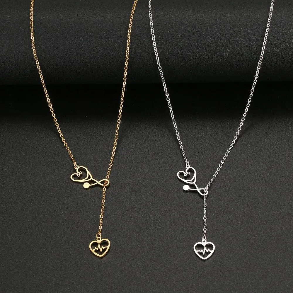 Stethoscope Stainless Steel Necklaces Electrocardiogram Pendant Collar Chain Fashion Necklace For Woman Jewelry Best Gifts