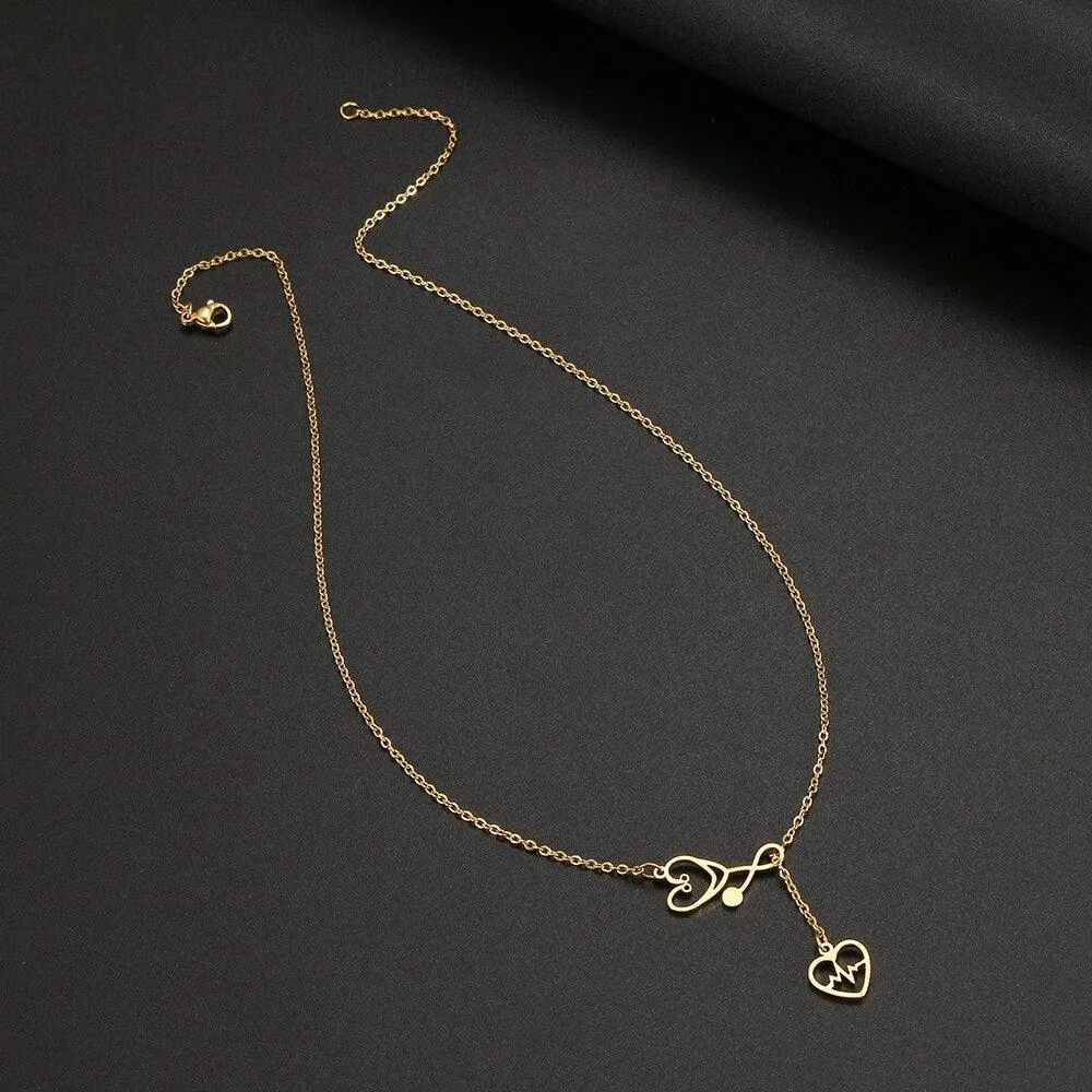 Stethoscope Stainless Steel Necklaces Electrocardiogram Pendant Collar Chain Fashion Necklace For Woman Jewelry Best Gifts