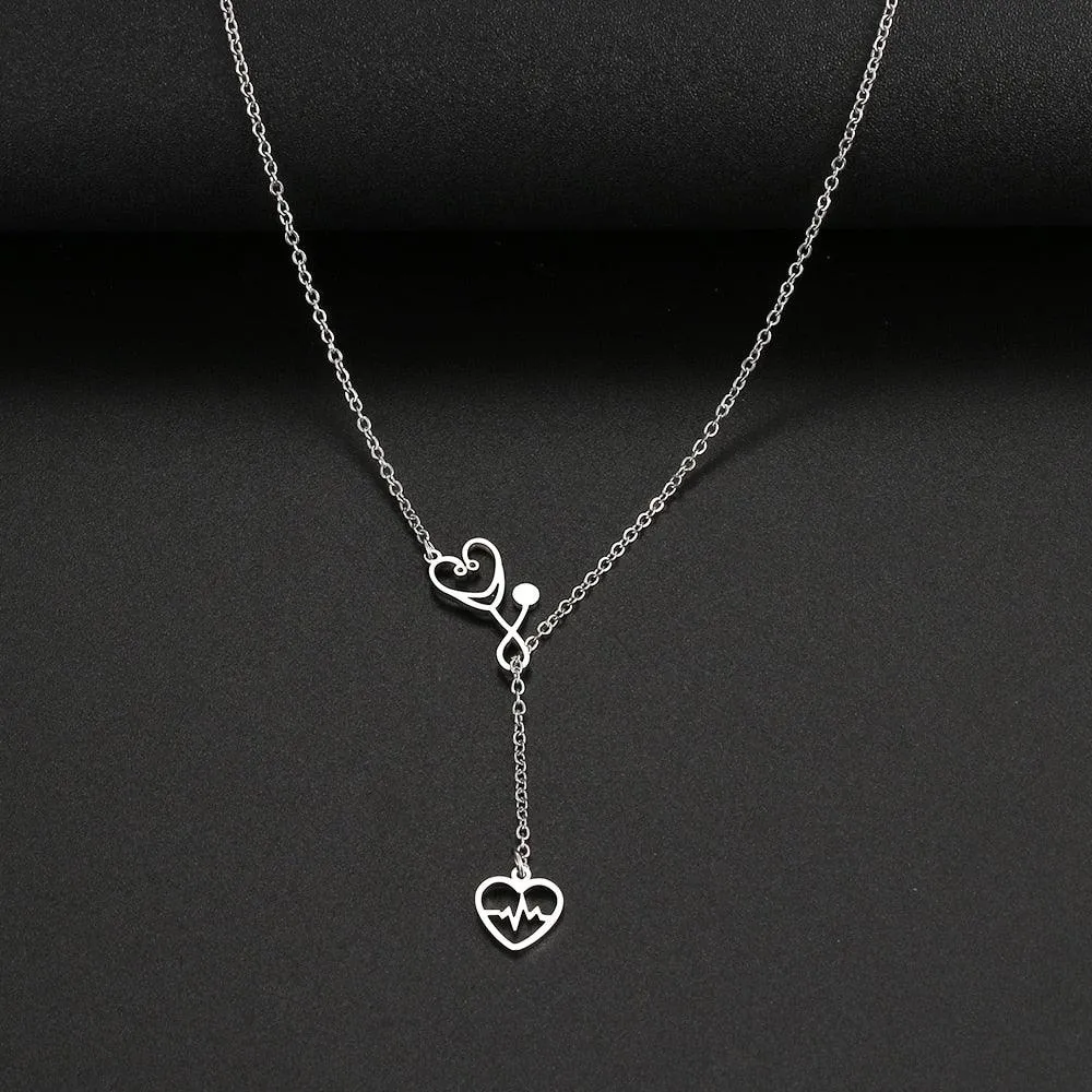 Stethoscope Stainless Steel Necklaces Electrocardiogram Pendant Collar Chain Fashion Necklace For Woman Jewelry Best Gifts