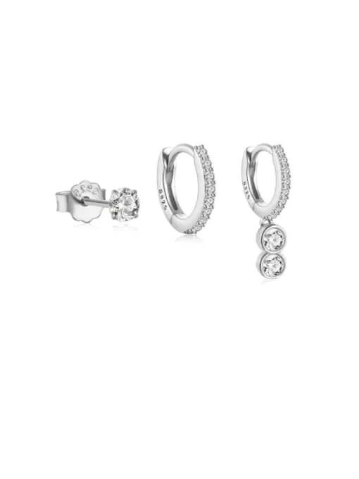 Stud and Hoop Earrings Set 925 Sterling Silver 18K Vermeil Luxury Huggie Hoop 3 Set Earrings